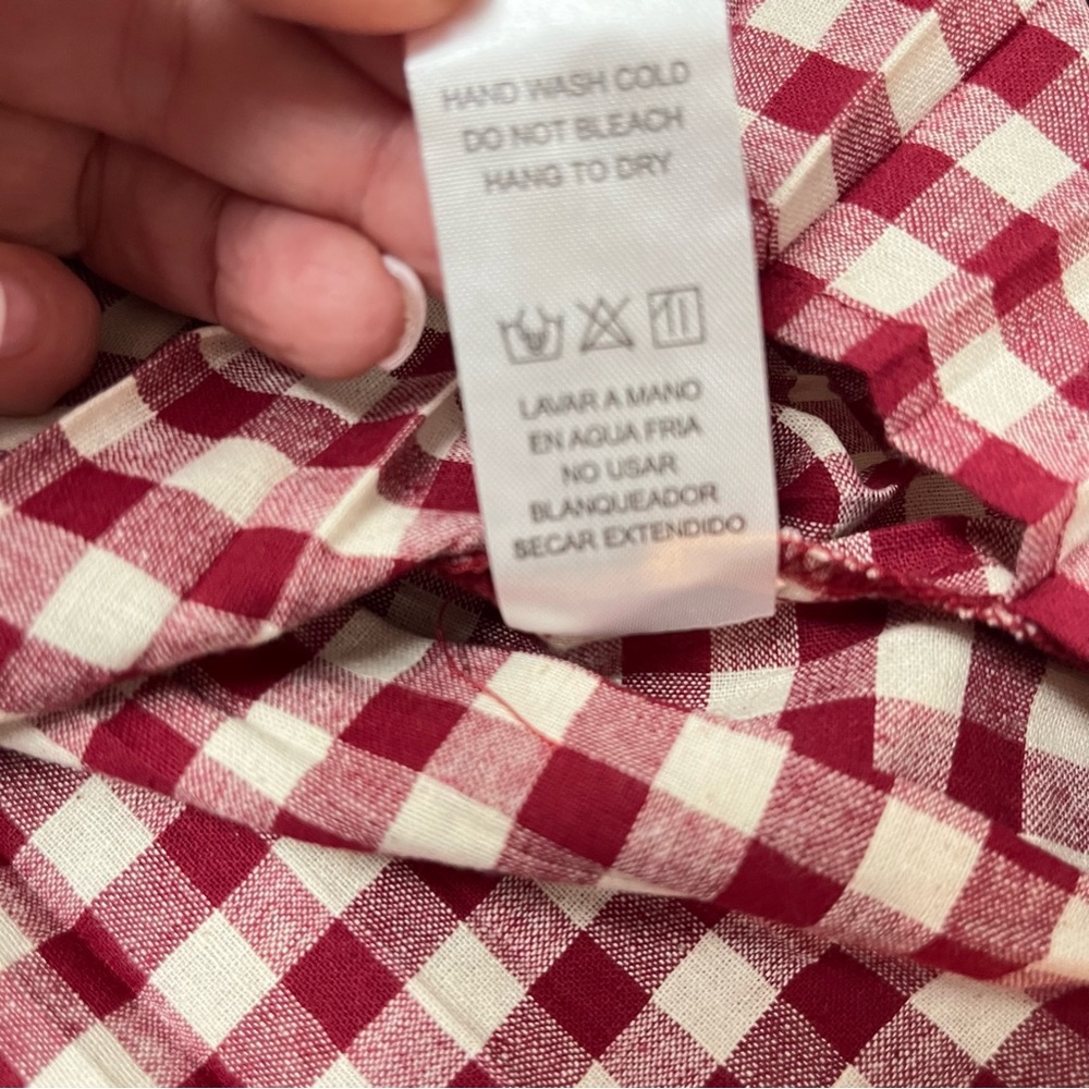 DOE & RAE Red and White Gingham Checked Cold Shoulder Butterfly Sleeve Blouse - Picture 14 of 17